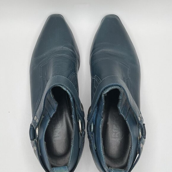 Vintage 90s Tribeca Leather Ankle Harness Teal Booties Womens 6.5 Biker Brazil - Picture 6 of 11